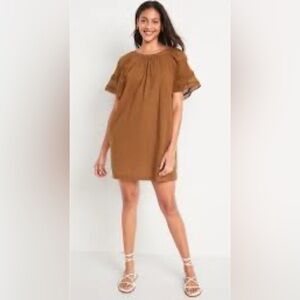 Old Navy Brown Dress With Crochet Short Flutter Sleeves - Size L‎